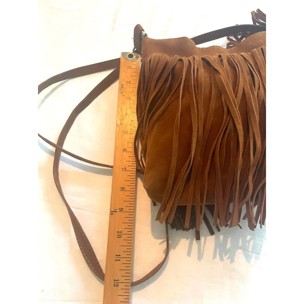 Vtg Women Fringe Bag Tassel Handbag Leather Suede Shoulder Crossbody Messenger